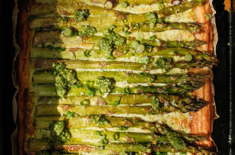 Spargeltarte mit Ricotta und Bärlauchpesto